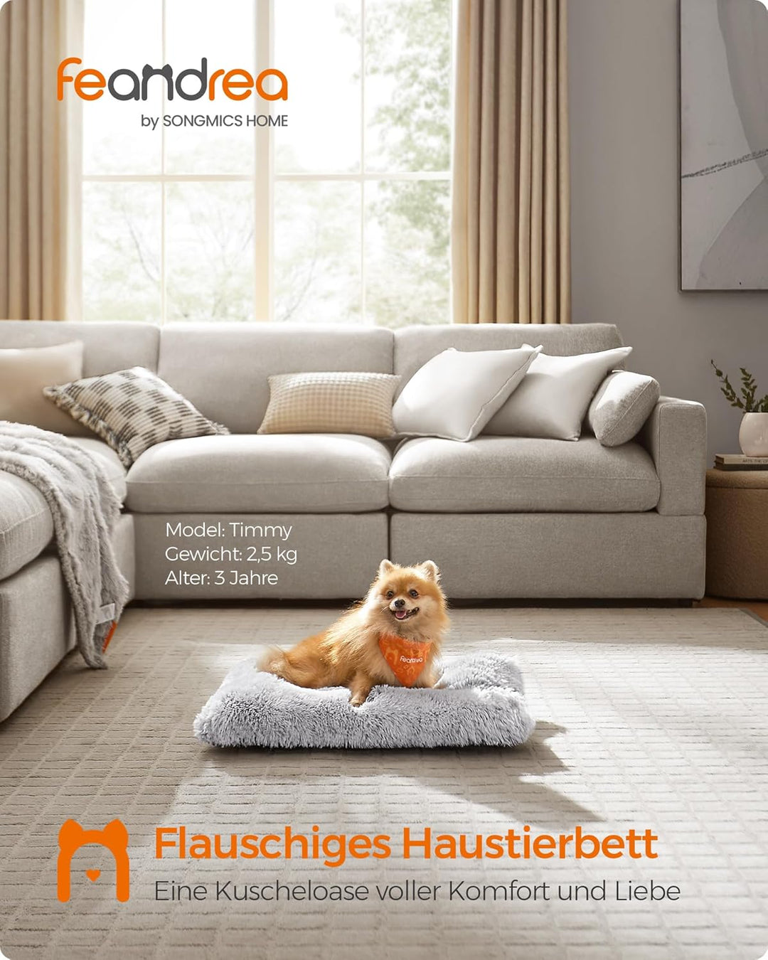 Feandrea Hundebett, Hundekissen, Flauschige Hundematte, Langer Plüsch, 65 x 45 cm, weiche Polsterung