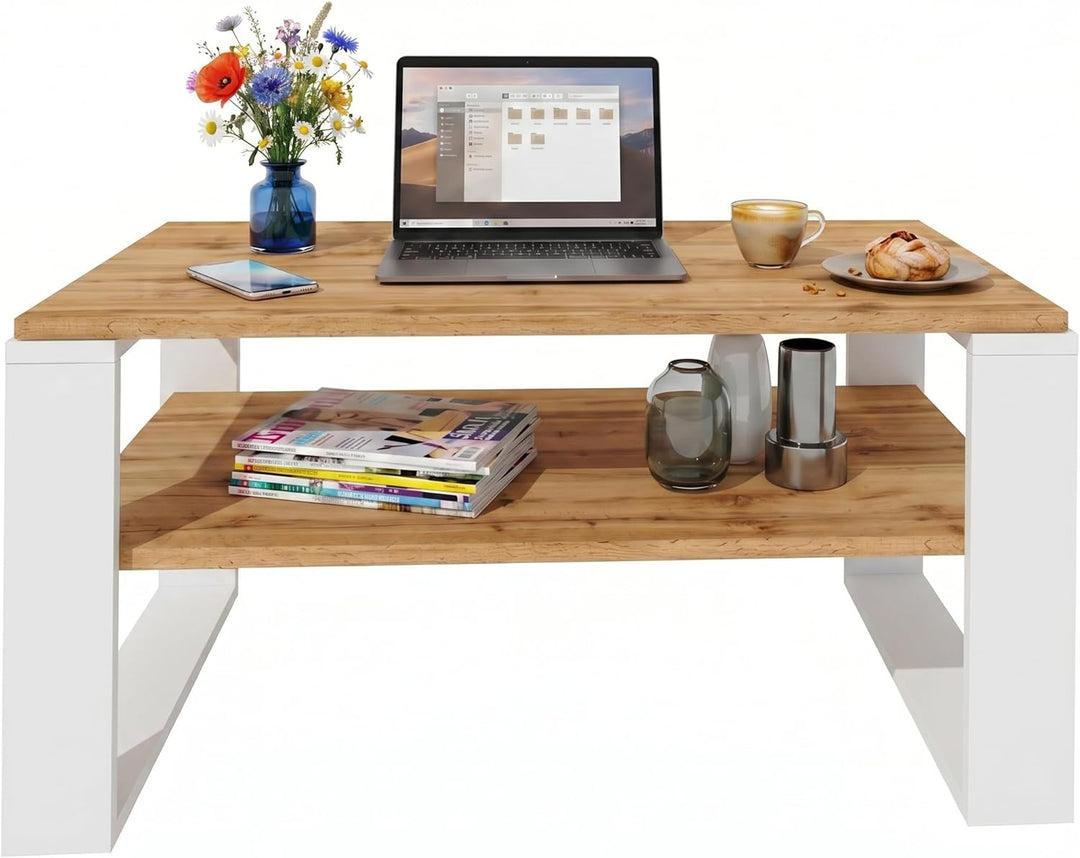 Couchtisch 91×51 cm – Wohnzimmertisch aus Holzwerkstoff, Stabiler & moderner Kaffeetisch mit zusätzl