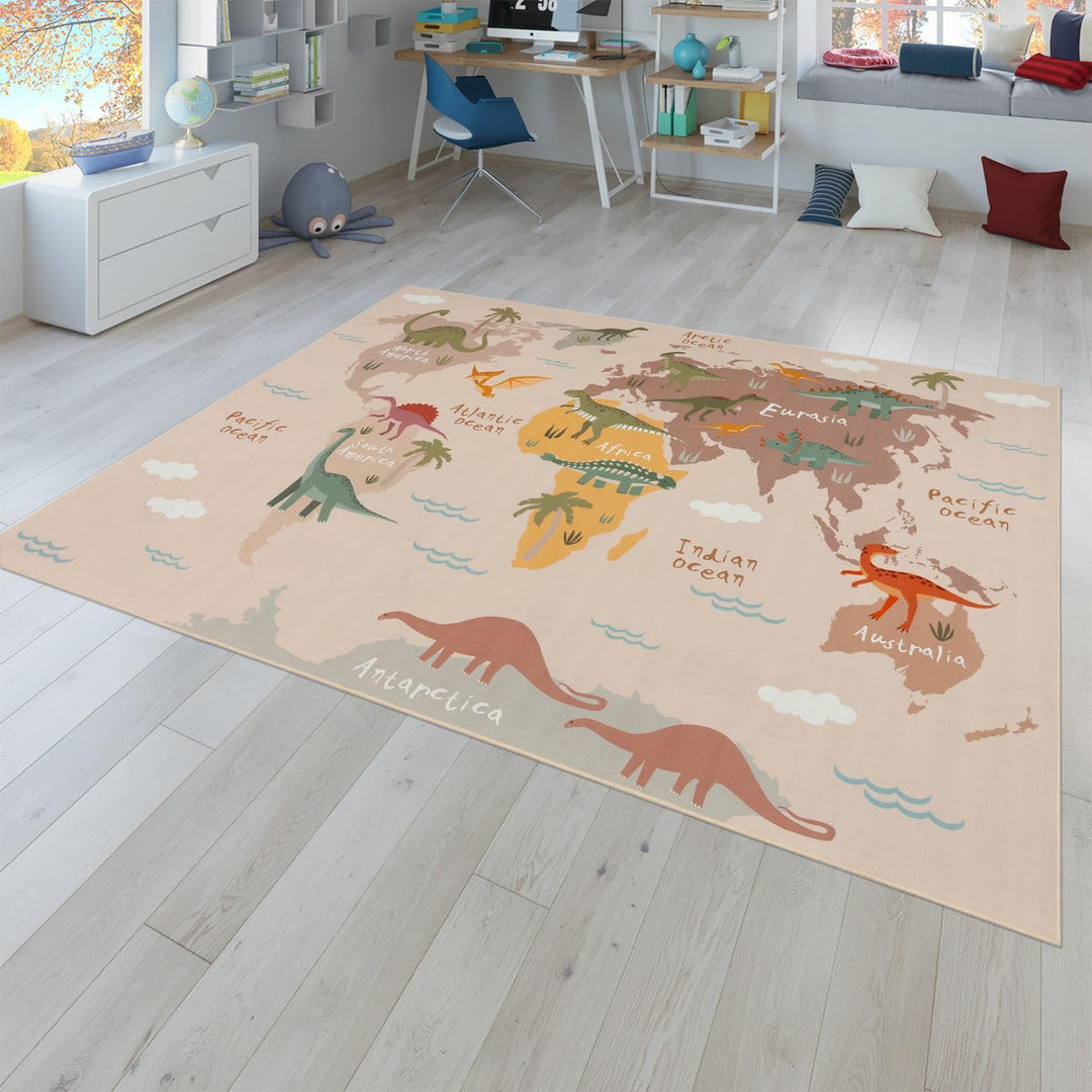 TT Home Kinderteppich Babyzimmer Teppich Kinderzimmer rutschfest Tiere Weltkarte Autos, Farbe:Grün B