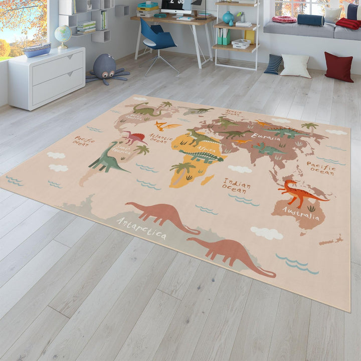 TT Home Kinderteppich Babyzimmer Teppich Kinderzimmer rutschfest Tiere Weltkarte Autos, Farbe:Grün B