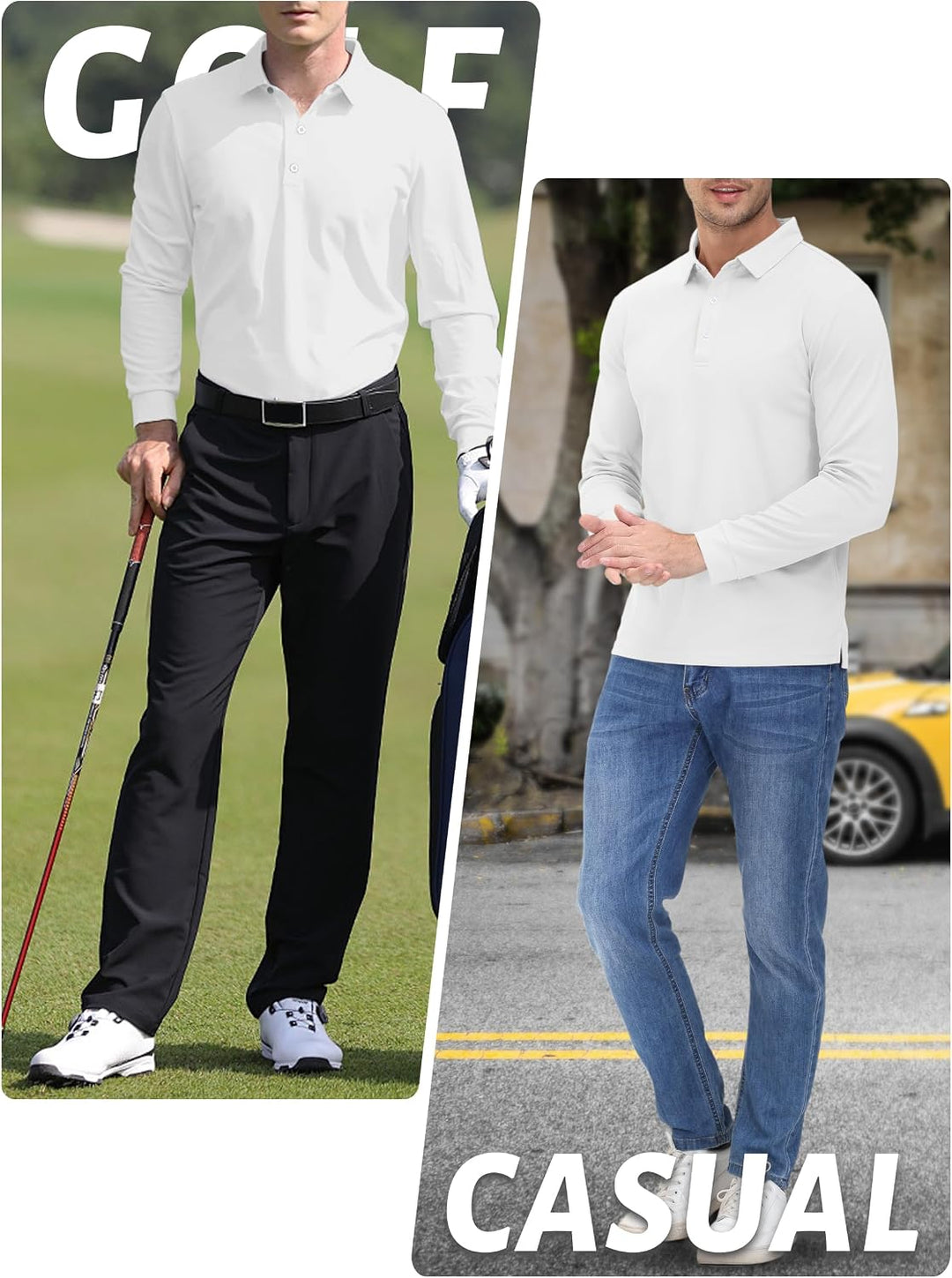 TACVASEN Herren Poloshirt Langarm Golf Polo Schnelltrocknend Funktionsshirts Leicht T-Shirts mit 3-K