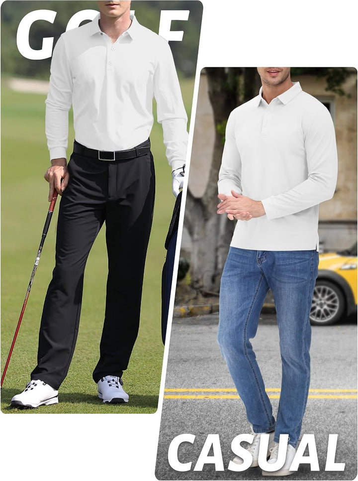 TACVASEN Herren Poloshirt Langarm Golf Polo Schnelltrocknend Funktionsshirts Leicht T-Shirts mit 3-K