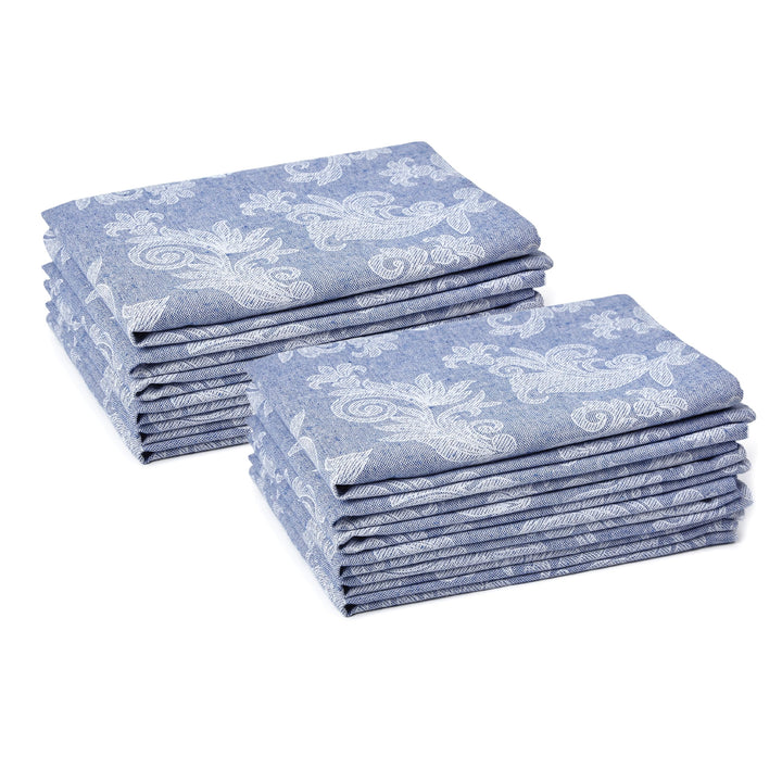 Encasa XO Esstisch Servietten Set von 12 I Grösse 45x45 cm I Blumen Blue Jacquard -Stil Druck Auf Ha