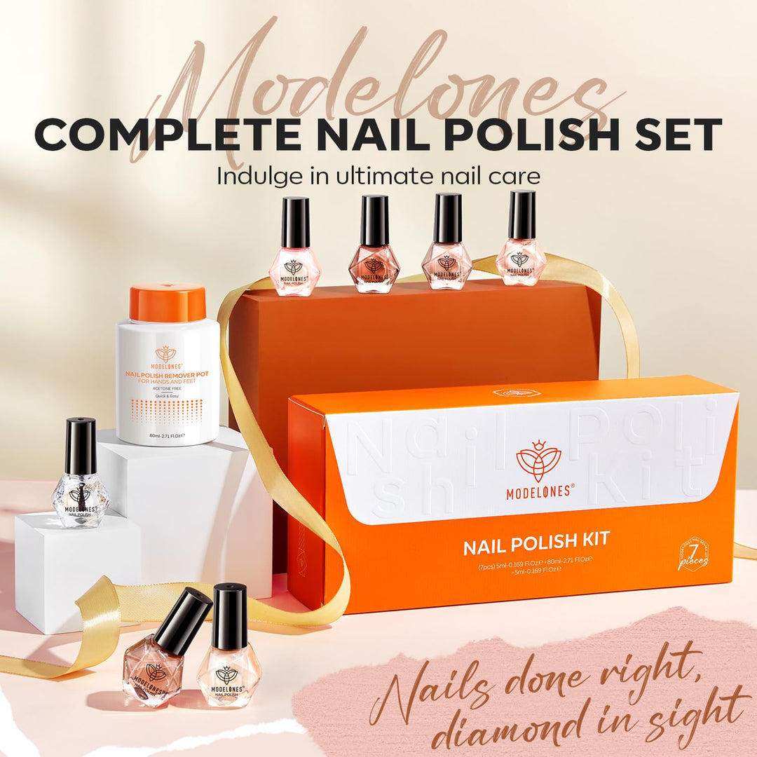 MODELONES Komplettes Nagellack Set, Nagellack Schnelltrocknend Herbst Braun Glitter Nude Rosa mit Ba