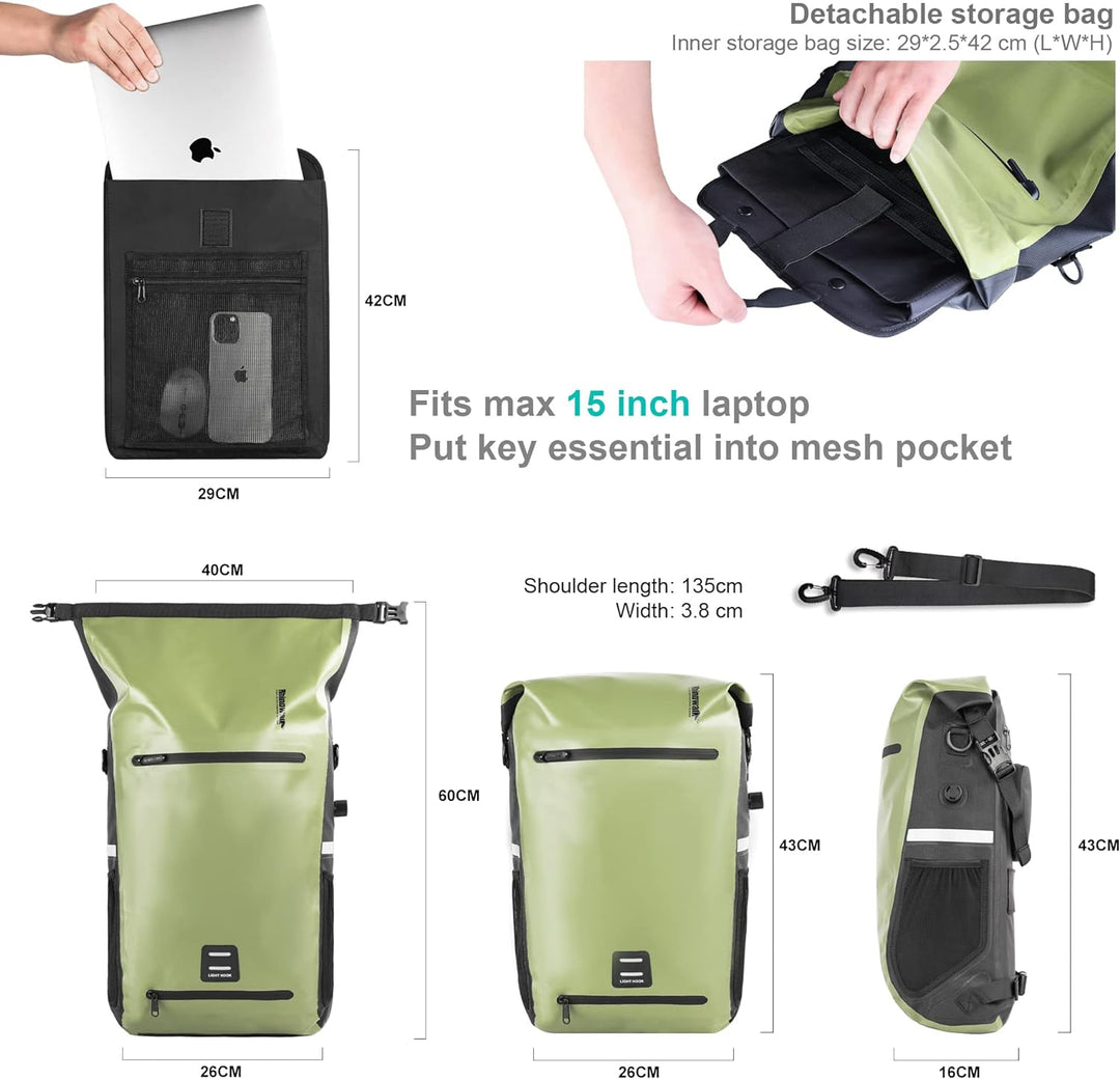 Rhinowalk Fahrrad Gepäckträgertasche Wasserdicht 22L Fahrradtasche Hinterradtasche Gepäckträger Seit