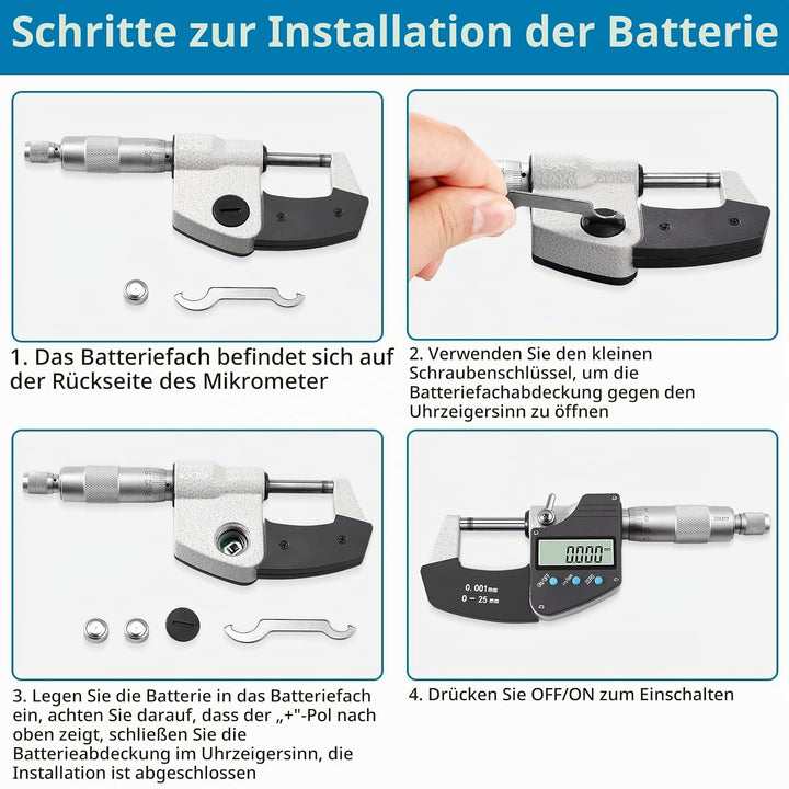 AUTOUTLET Micrometer Digitale Bügelmessschrauben 0-25 mm/ 0.001mm(0.00005"), LCD Digitale Mikrometer