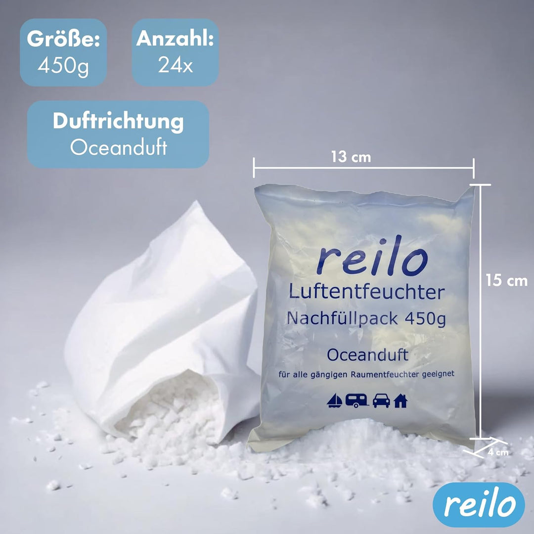24x 450g Ultra Power "Oceanduft" Luftentfeuchter Granulat Flakes im Vliesbeutel - Nachfüllpacks zum
