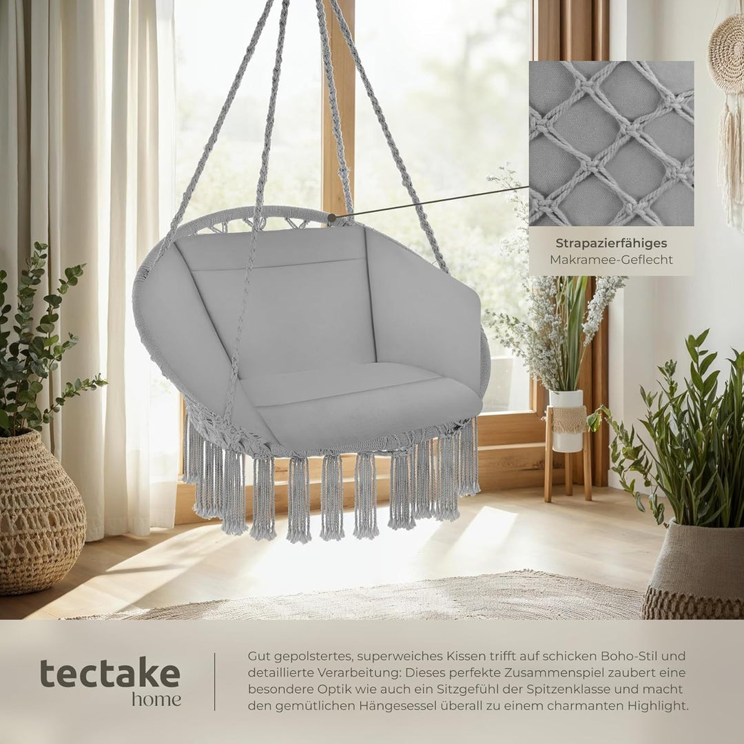 tectake Indoor und Outdoor Hängesessel, Terrassen und Balkonmöbel, Hängesessel mit Gestell, robuste