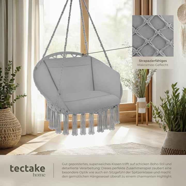 tectake Indoor und Outdoor Hängesessel, Terrassen und Balkonmöbel, Hängesessel mit Gestell, robuste