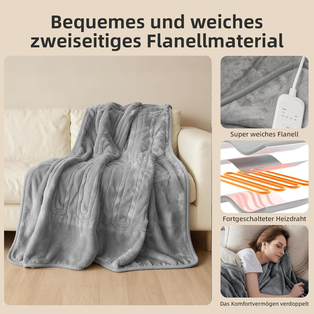 Heizkissen, 130x160CM Heizdecke mit Abschaltautomatik, 9 Temperaturstufen, 6 Timer-Optionen, Maschin