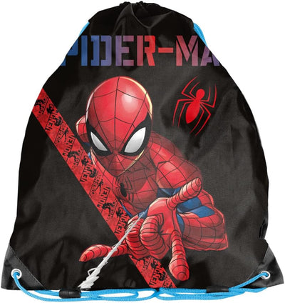 Paso Schulrucksack Set 3 Tlg. - Mit Turnbeutel & Befüllter Federmappe - Spiderman, Schwarz, 43 x 31