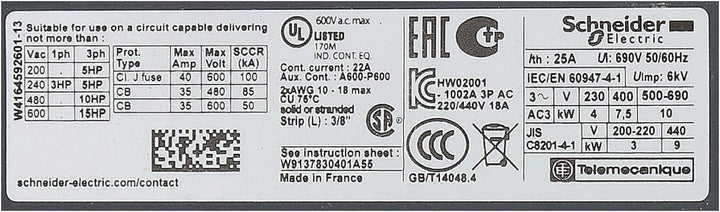 Schneider LC1D183Q7 Leistungsschütz, 3P+1S+1Ö, 7, 5kW/400V/AC3, 18A, Spule 380V 50/60Hz