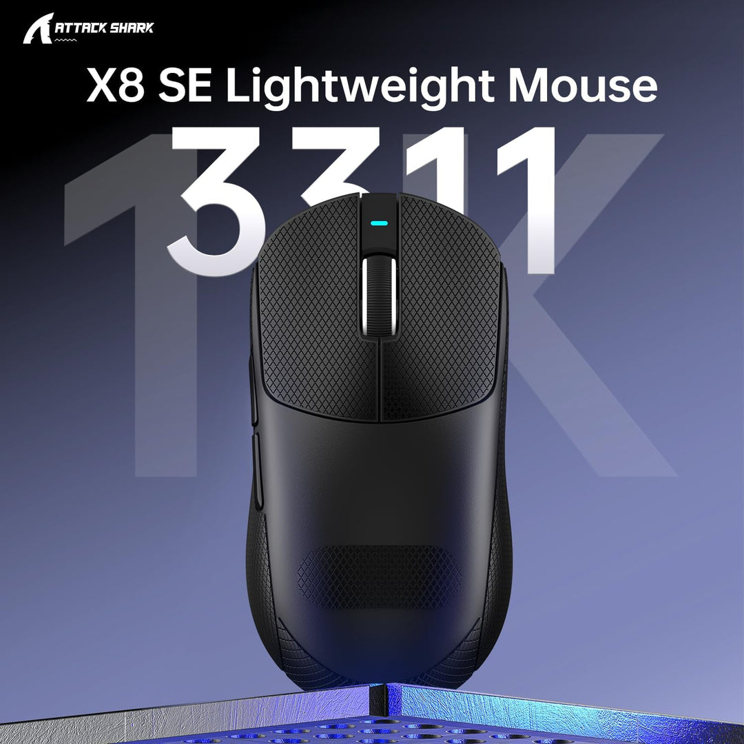 ATTACK SHARK X8SE Mouse with Grip Tape for Large Hand, 55g Superlight, PixArt PAW3311 Gaming Sensor,