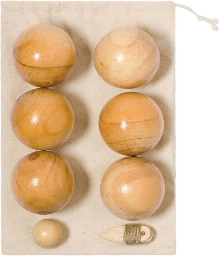 noTrash2003 6 Boccia Kugeln Boule Kugeln aus Massivholz mit Boulekegel Abstandsmesser, Bouleset Peta