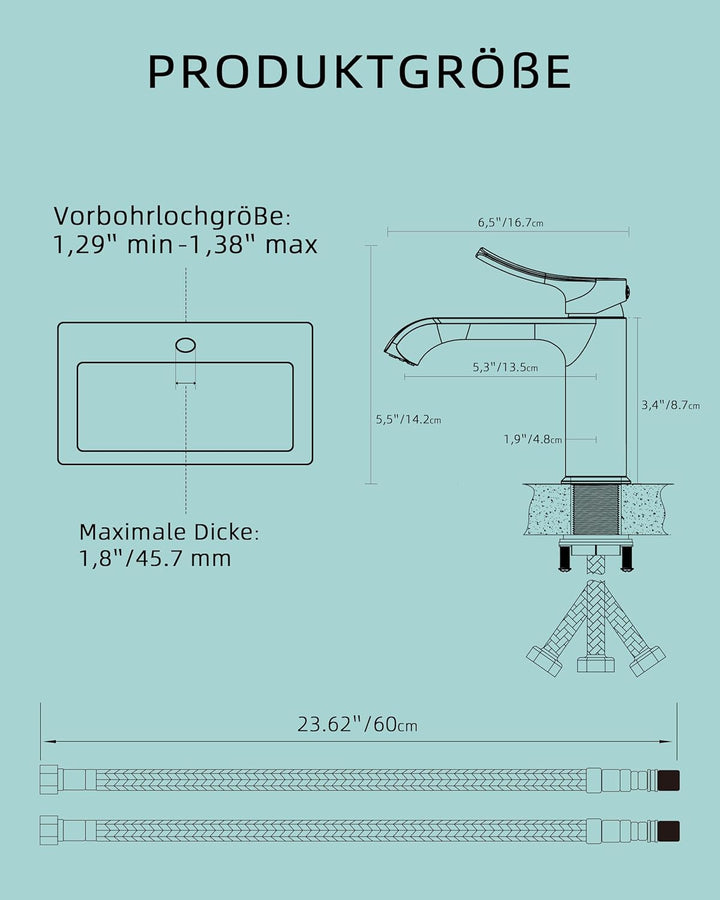 BELZ Wasserhahn Bad, Einhebel Waschtischarmatur mit Ablaufgarnitur, Waschbecken Armaturen, Armatur B