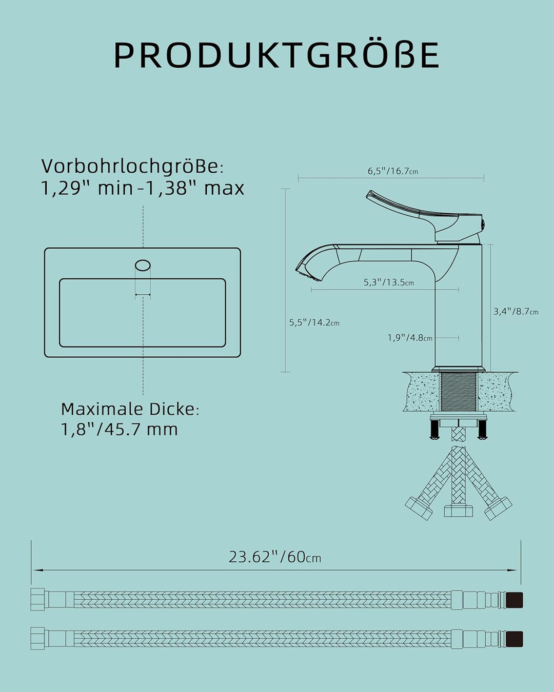 BELZ Wasserhahn Bad, Einhebel Waschtischarmatur mit Ablaufgarnitur, Waschbecken Armaturen, Armatur B