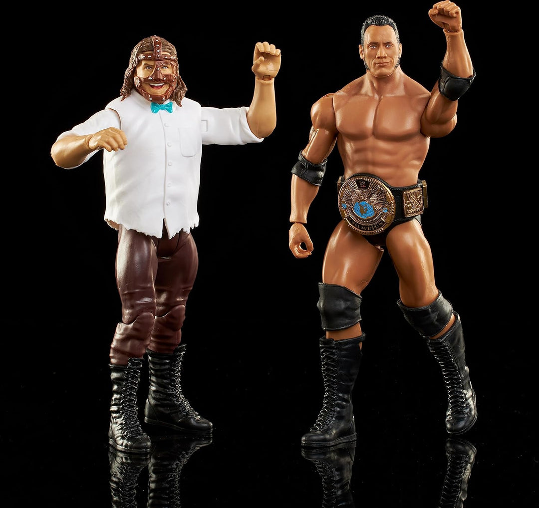 Mattel WWE The Rock vs Mankind Championship Showdown Actionfigur, 2er-Pack mit Championship, 15,2 cm