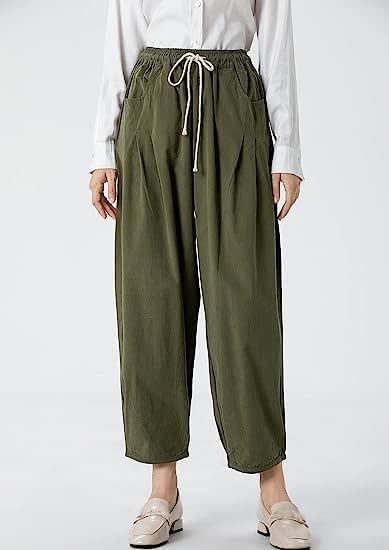 FTCayanz Damen Weite Baggy Haremshose Freizeithose Sommer Baumwolle Lockere Palazzo Hosen mit Tasche