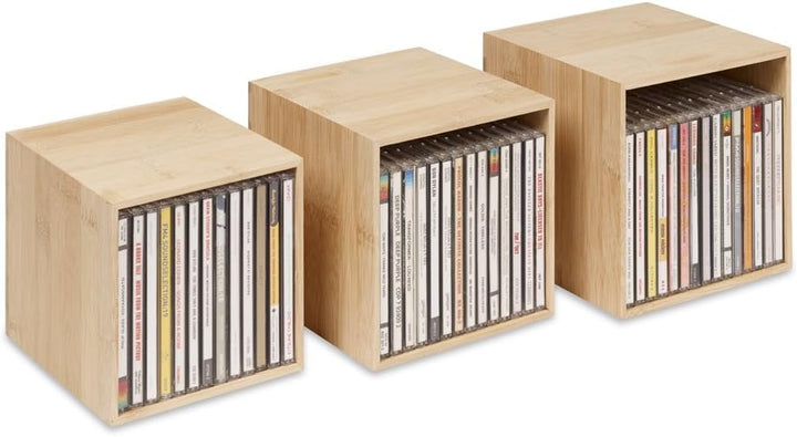 cubix CD-Box bambus, CD-Aufbewahrungs-Boxen aus Holz. Set mit 3 Boxen. Zur Aufbewahrung von bis zu 4