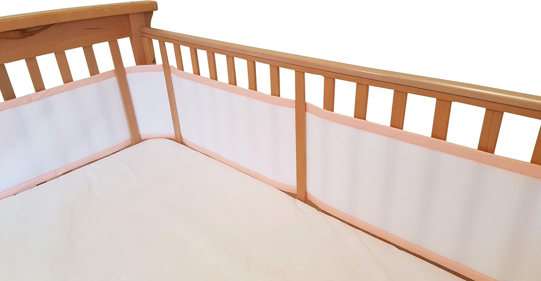 4 Sided Mesh Baby Cot Bumper, BS EN 16780, Breathable Safe Rosa, Rosa