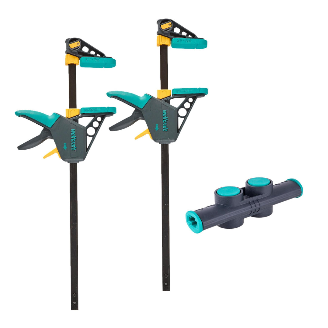 wolfcraft XL-Einhandzwingen-Set, 3-tlg. I 8624000 I Ermöglicht flexible Spannweiten von bis zu 1060