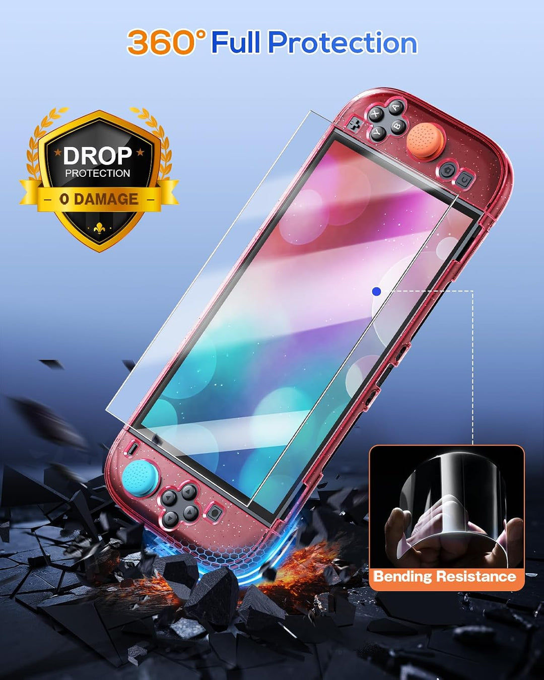 Switch 2 Schutzhülle mit Displayschutz &amp; Kappen, Glitzer Rosa, Glitzer Rosa