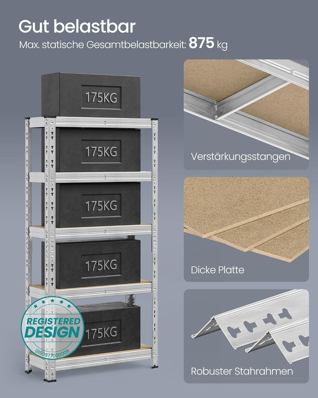 SONGMICS Schwerlastregal, 2er Set, Kellerregal, 30 x 75 x 150 cm, bis 875 kg belastbar, einfache Mon