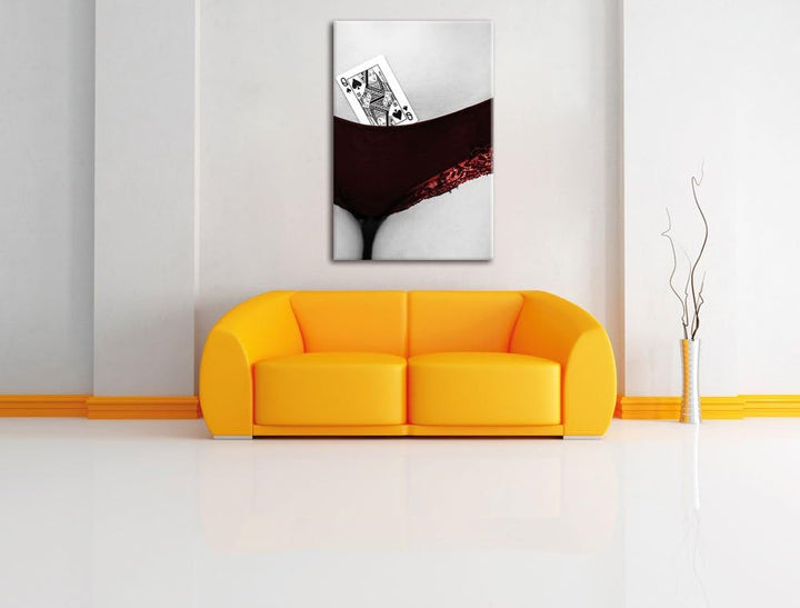 Spielkarte Pik Dame in Höschen von Frau, Format: 70x100 auf hochkantiges Leinwand, XXL riesige Bilde