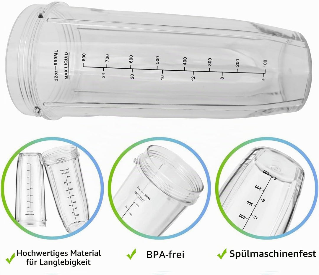 Yur1help 950ml Entsafter Becher Ersatzteile Kompatibel mit Nutri Ninja Auto-iQ Mixer, Tassen Zubehör