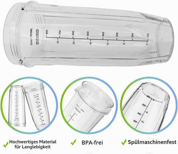 Yur1help 950ml Entsafter Becher Ersatzteile Kompatibel mit Nutri Ninja Auto-iQ Mixer, Tassen Zubehör