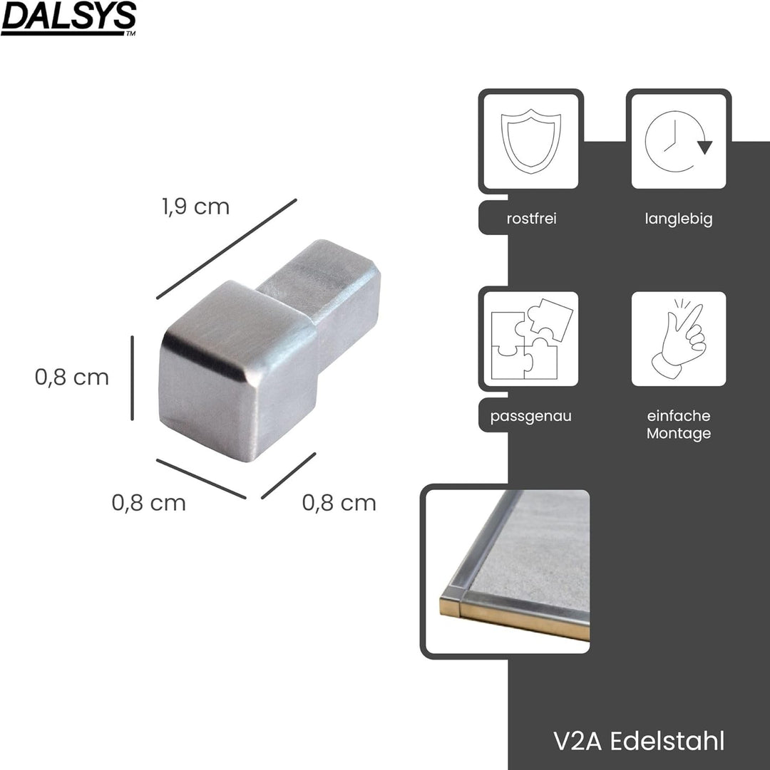 Dalsys Endstück für Fliesenschiene Quadratprofil Edelstahl Gebürstet 8mm, 5 Stück, Fliesenprofil 8mm