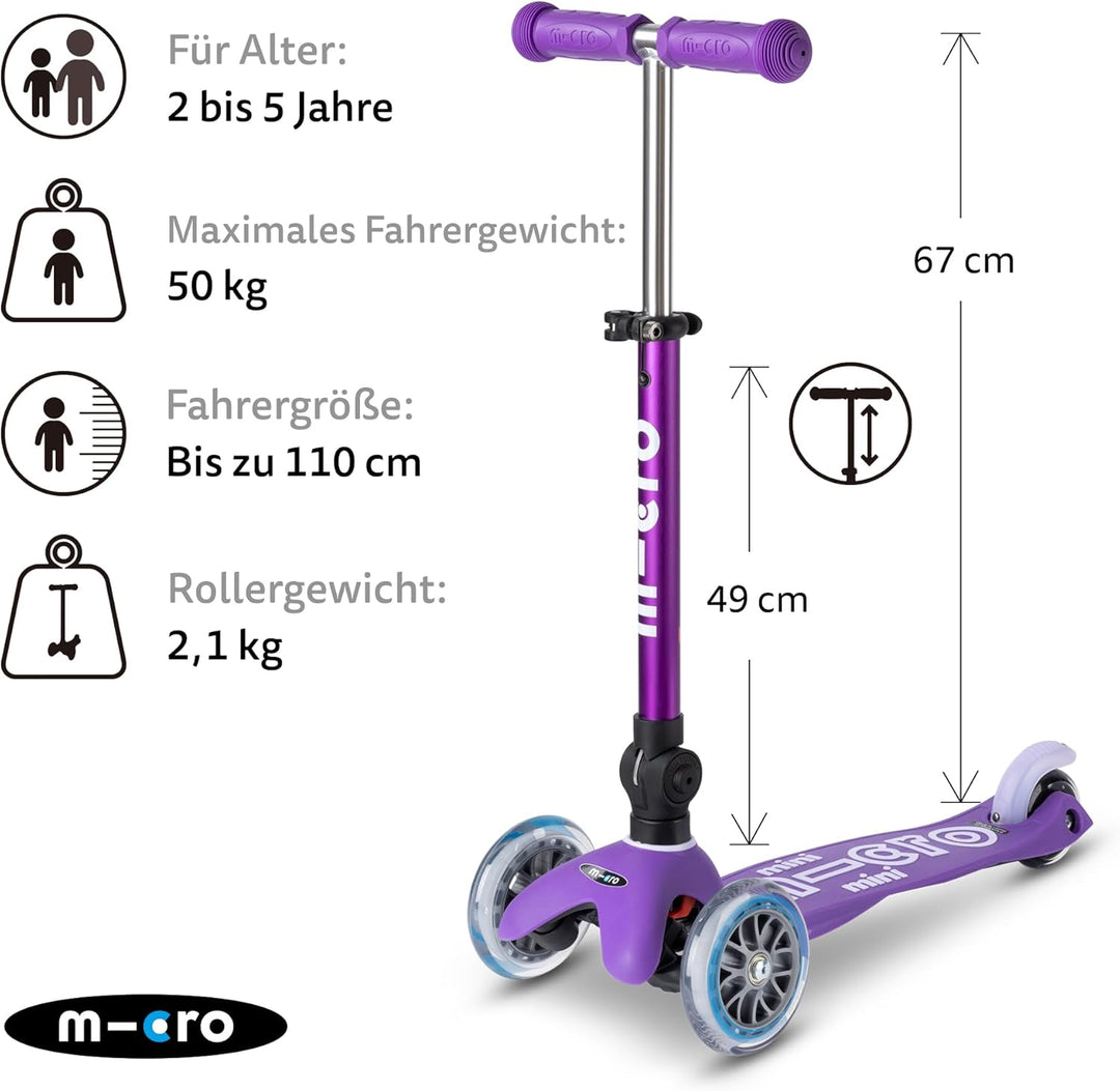 Micro Mini-Deluxe-Roller, zusammenklappbar, für Jungen und Mädchen, 3 Räder, 2–5 Jahre, leicht