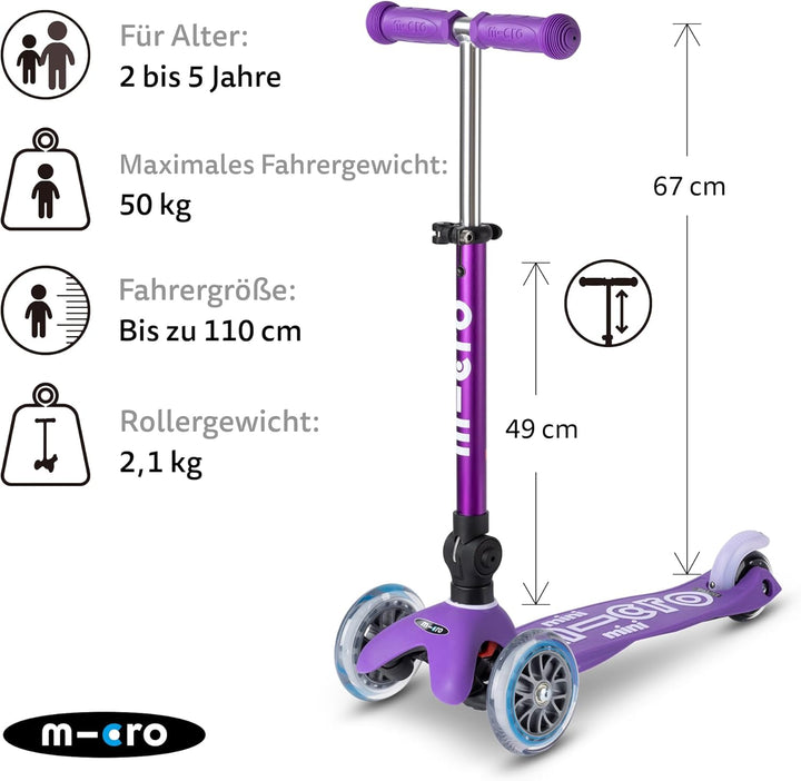 Micro Mini-Deluxe-Roller, zusammenklappbar, für Jungen und Mädchen, 3 Räder, 2–5 Jahre, leicht