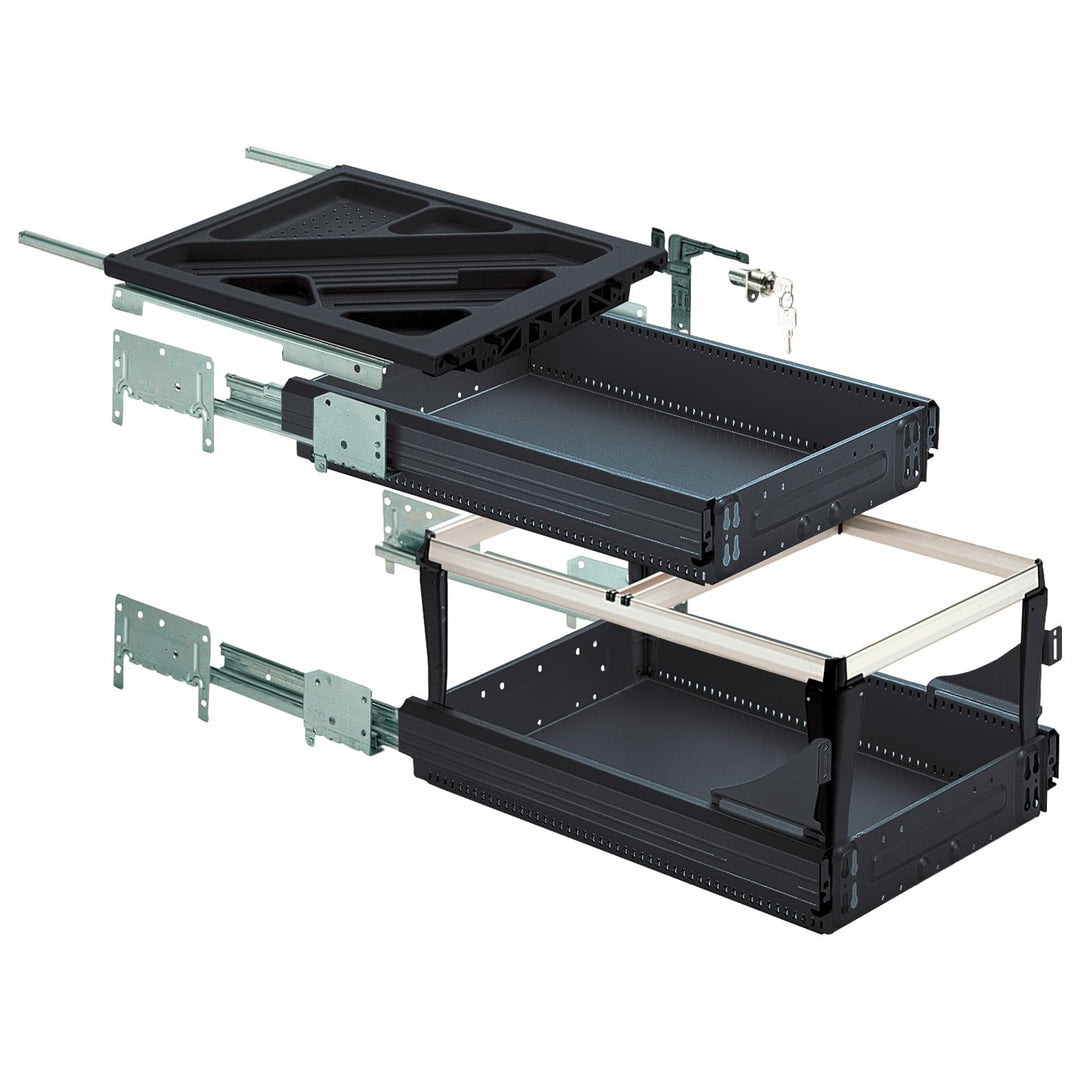 Hettich 46746 Systema TOP 2000 Container-Set SIL Sys,Voll-/Überauszug,ET 730, schwarz, Schwarz