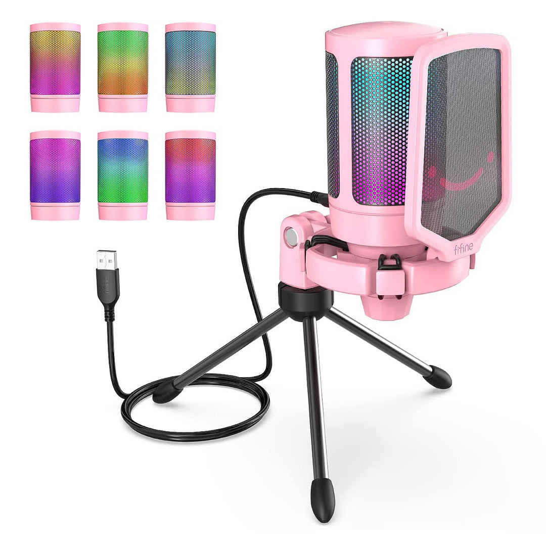 FIFINE Gaming Mikrofon PC, USB Microphone für PS4 PS5 Mac, mit Mikrofon Ständer, Stummschalttaste, P