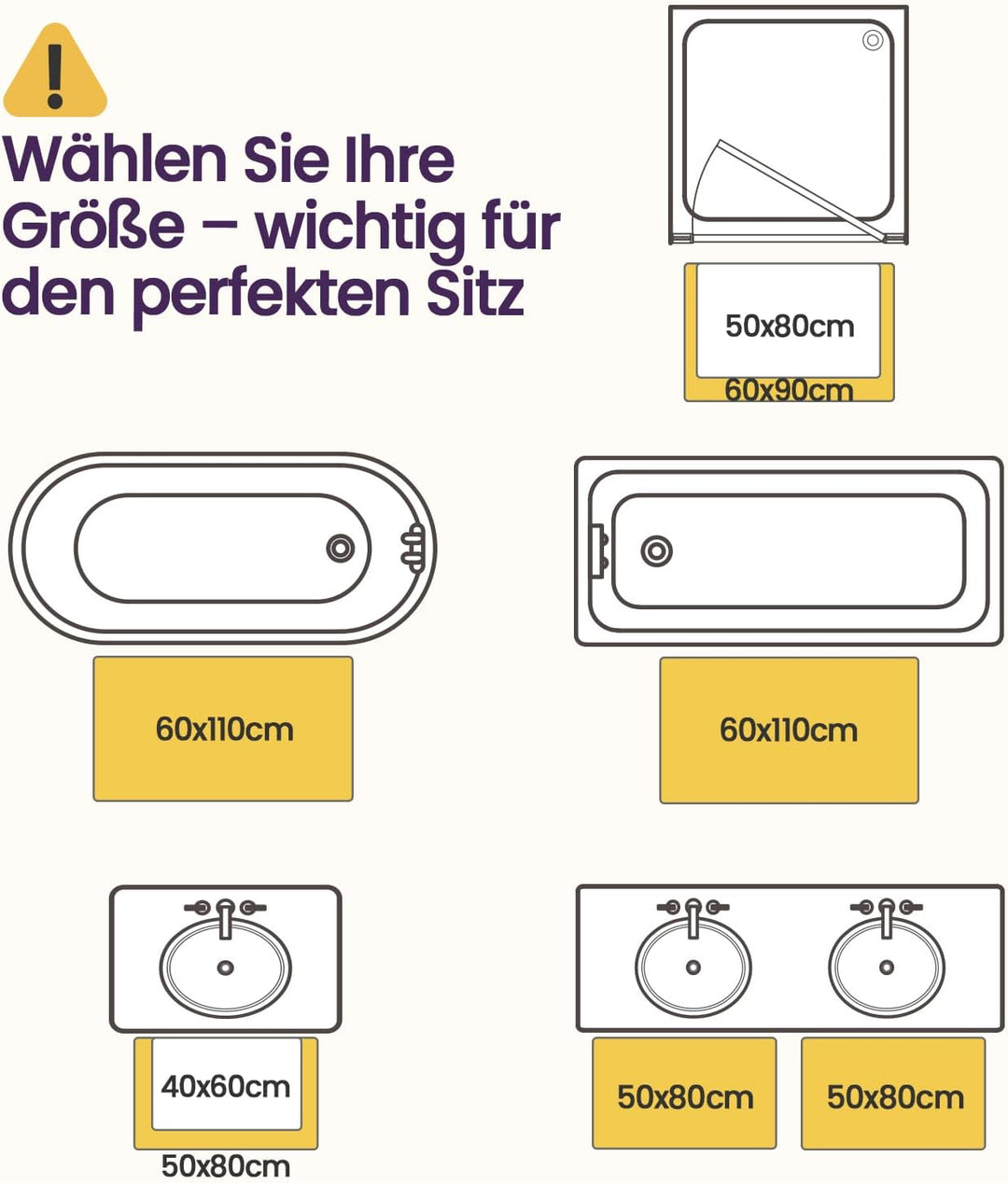 DEXI Badematte rutschfest 50 x 80 cm, Super Absorbierende Badezimmerteppich, schnelltrocknende Badvo