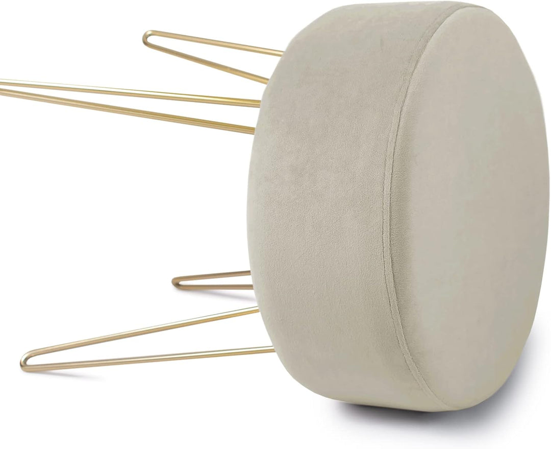 Zedelmaier Runder Sitzhocker Schminktisch Hocker Ottoman Gepolsterter Hocker Metallstütze Beige Beig
