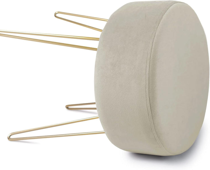 Zedelmaier Runder Sitzhocker Schminktisch Hocker Ottoman Gepolsterter Hocker Metallstütze Beige Beig