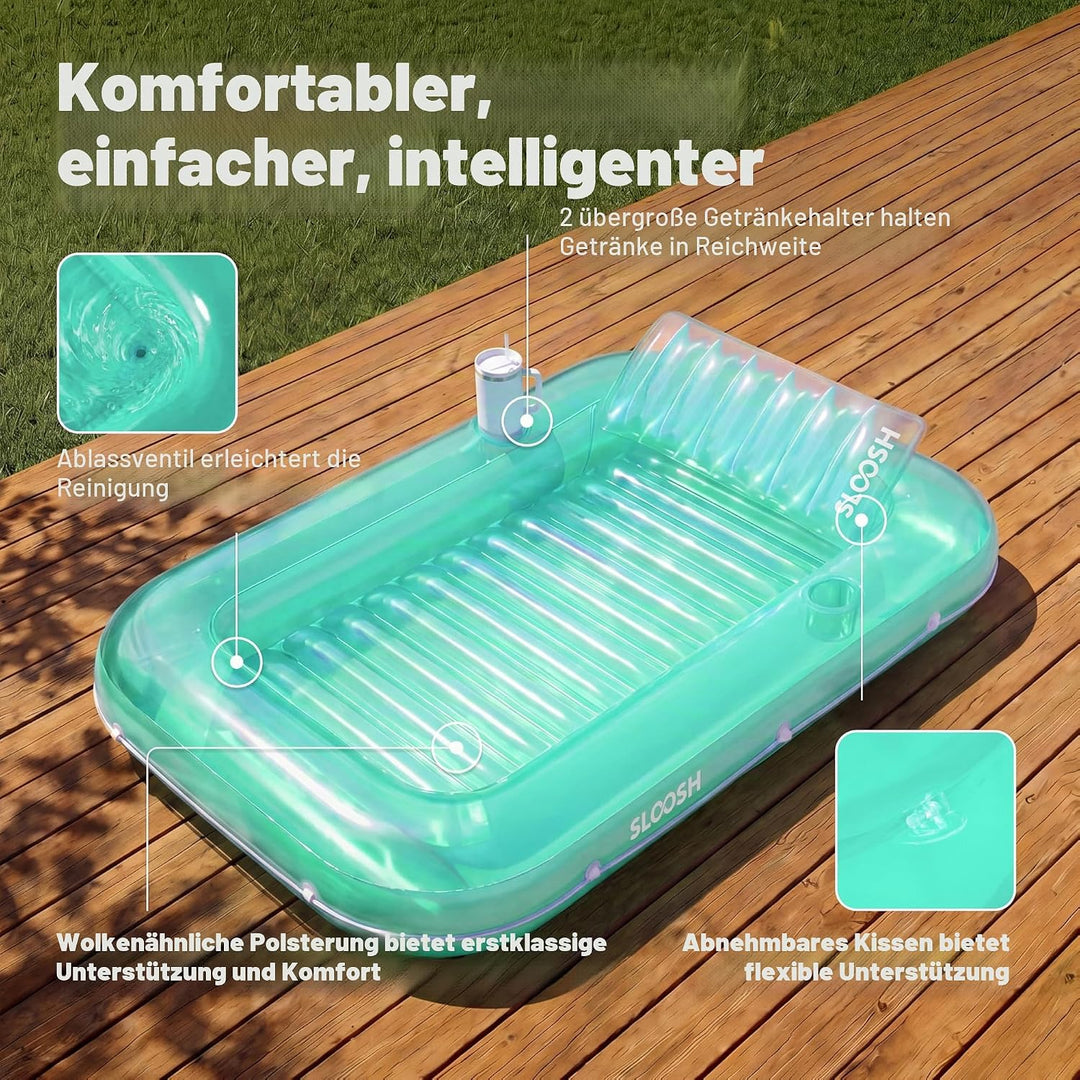 Sloosh aufblasbarer Sonnenpool, Luftmatratzte Pool, Sonnenbad mit abnehmbarem Kissen, persönlicher L