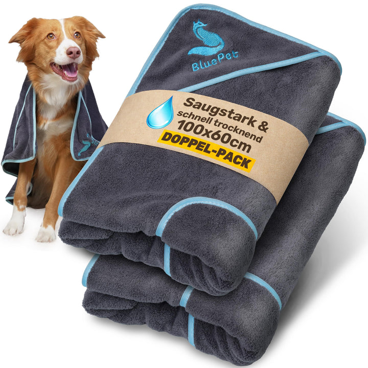 BluePet Hundehandtuch 2er Set, Mikrofaser Handtuch Hund extra saugfähig, Hundehandtücher schnell tro