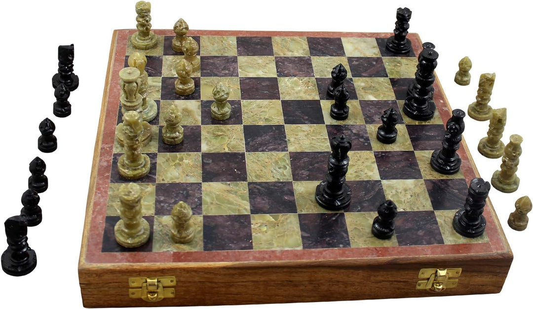 RoyaltyRoute handgeschnitzt Speckstein Schachbrett und Stücke Spiel Set 25 x 25 cm