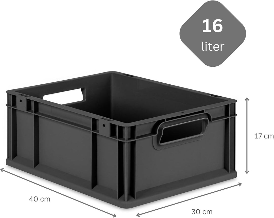 PROREGAL Eurobox NextGen Grip | HxBxT 17x30x40cm | 16 Liter | Griffe offen | Schwarz | Eurobehälter,
