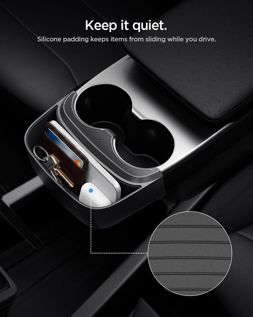 Spigen Tesla Model Y 2026 Juniper (NUR Standard) Auto Mittelkonsole Organizer Erweiterung, rutschfes