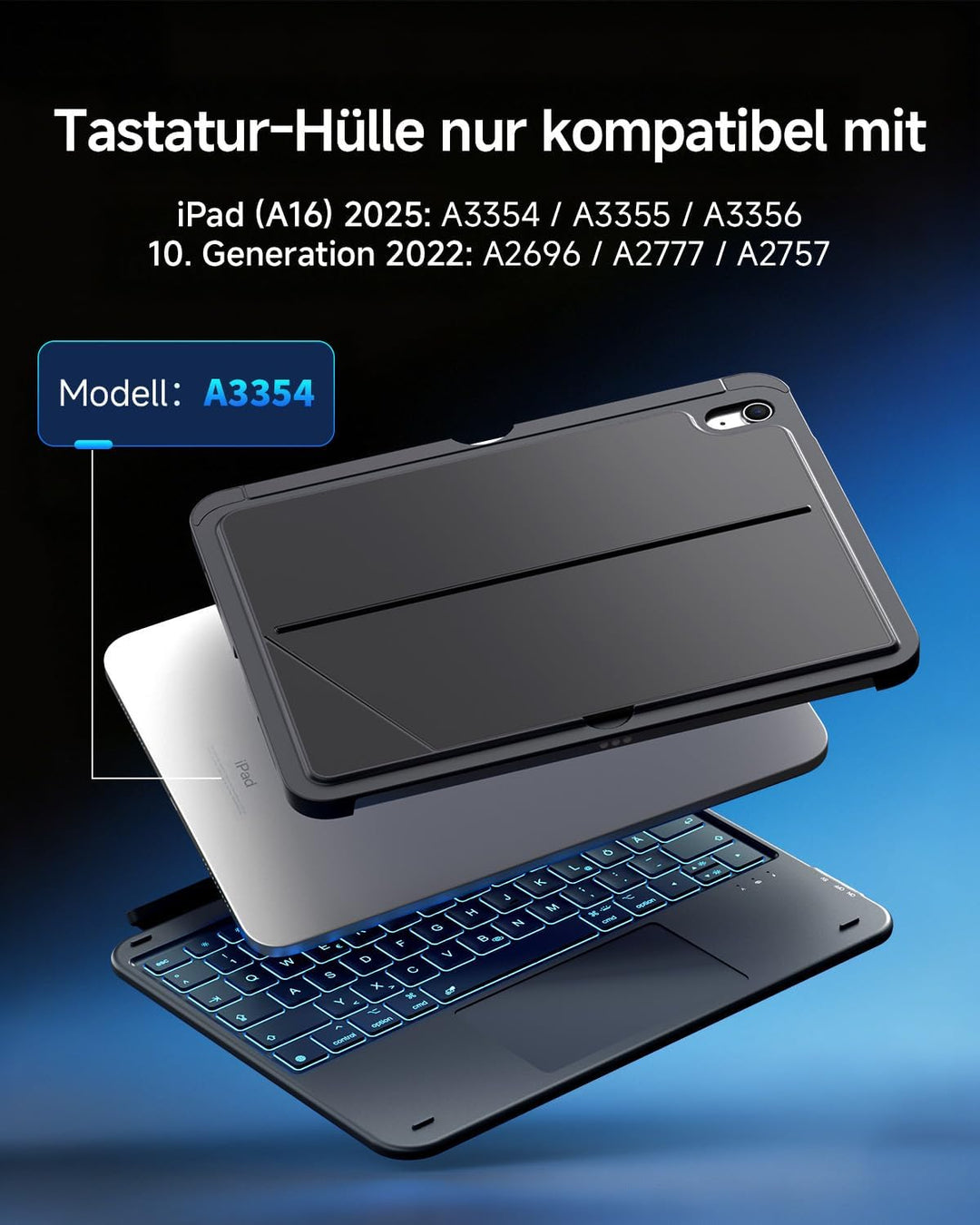 CACOE iPad 11 Hülle mit Tastatur (A16) 2025 & iPad 10. Generation 10,9 Zoll, Magnetisch Abnehmbare K
