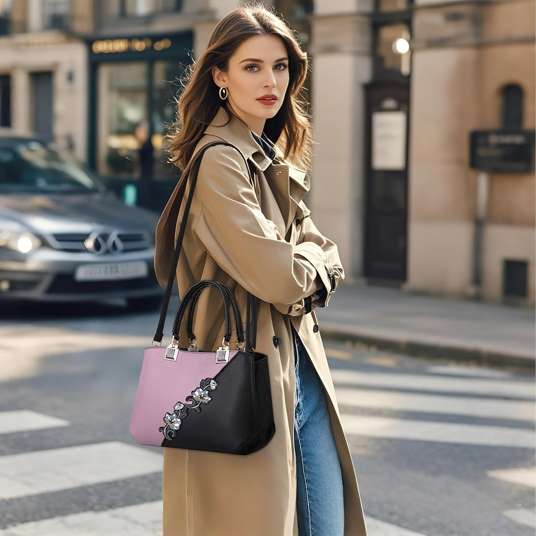 DIRRONA Damen Handtasche Mode Blumenmuster Schulterbeutel Grosse Kapazität Umhängetasche Casual Reis