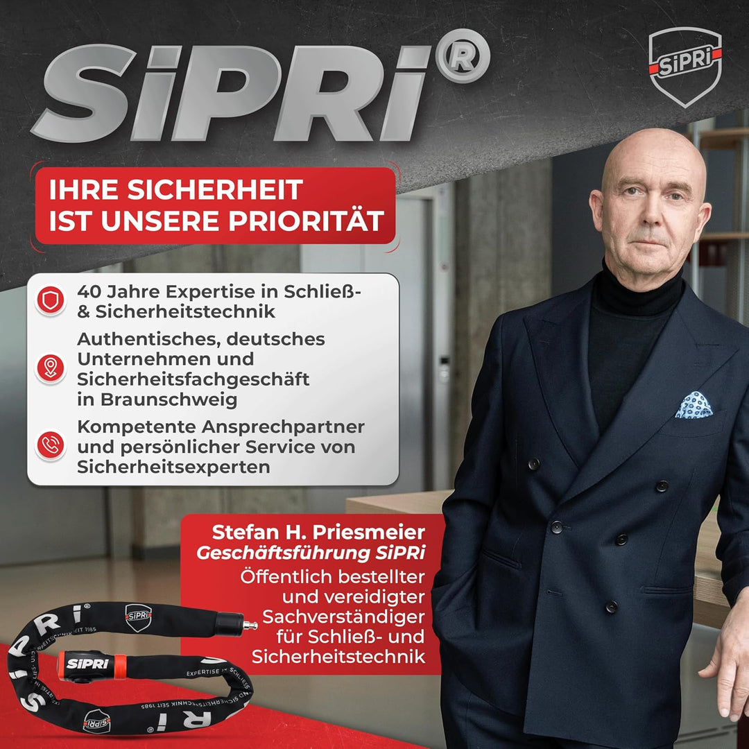 SIPRI® Fahrradschloss mit Alarm 120 dB | Kettenschloss Fahrradschloss hohe Sicherheit für E-Bike, E-