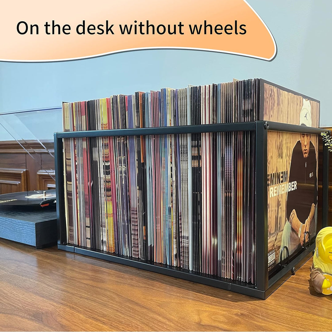 Schallplatten-Halter auf Rädern – für bis zu 100 LP – Albumhalter – Vinyl-Schallplatten-Organizer –