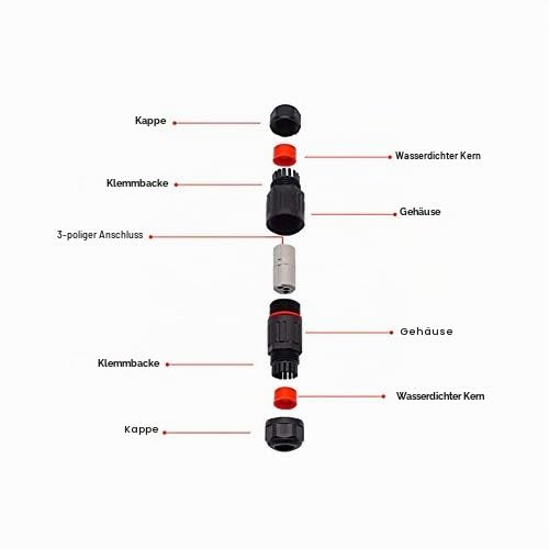 10 Stück Wasserdichte Kabelverbinder, 0.5mm²~2.0mm² IP68 3 polig Stecker Wasserdicht Anschluss Ausse
