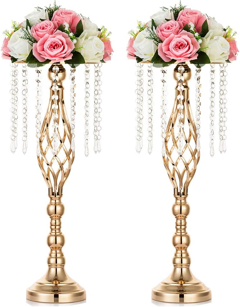 NUPTIO 2 Stück Kristallblumenständer Hochzeit Mittelstücke für Tische, 55cm Hoch Elegante Metall Blu