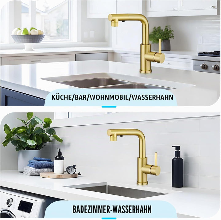 CREA Wasserhahn Küche mit 3 Funktionen Brause, Küchenarmatur mit Ausziehbarem Brause, 360° Drehbar M